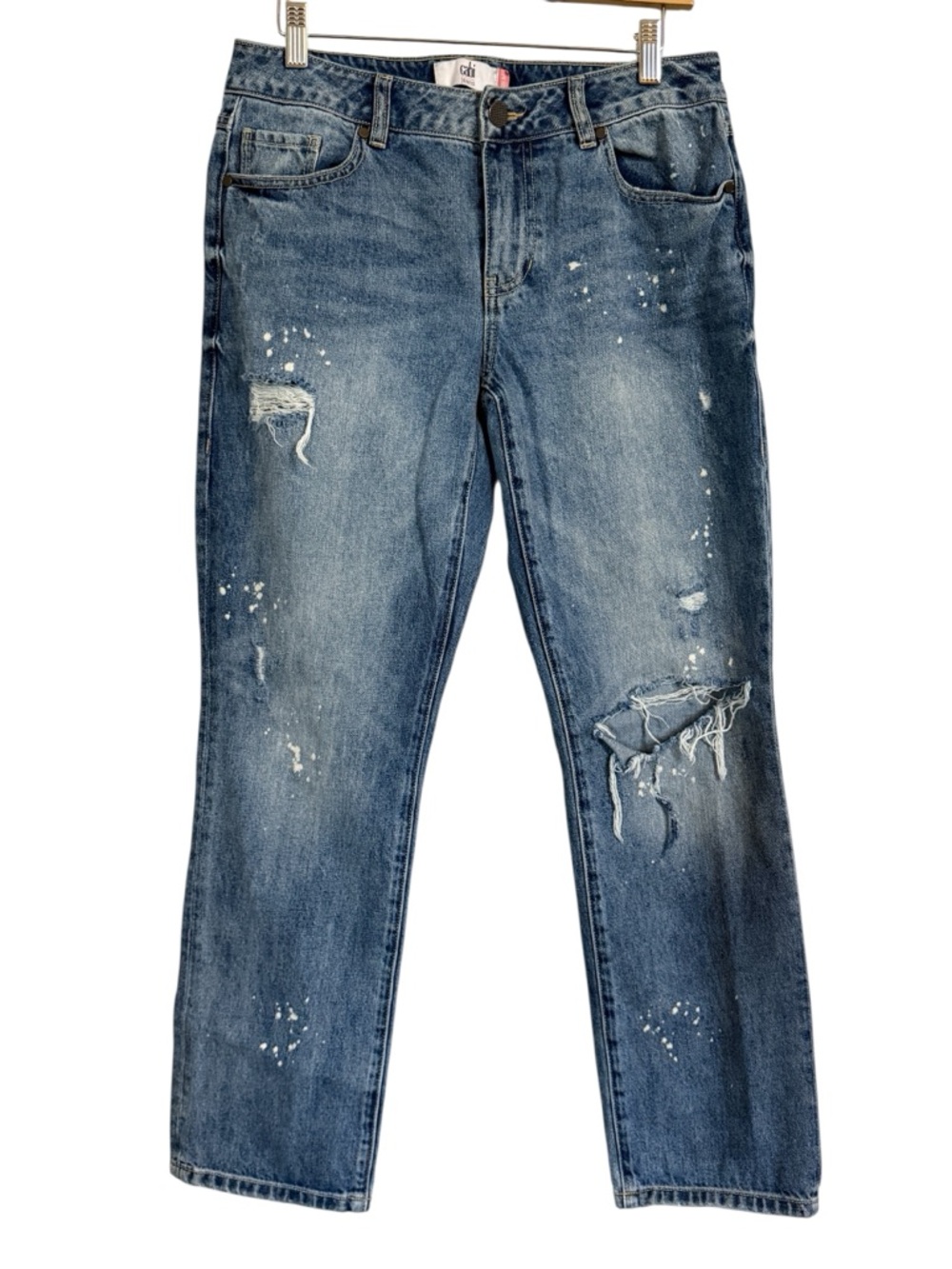 Cabi 100% Boyfriend Jean Distressed Denim Ripped Paint Splatter Women’s Size 4